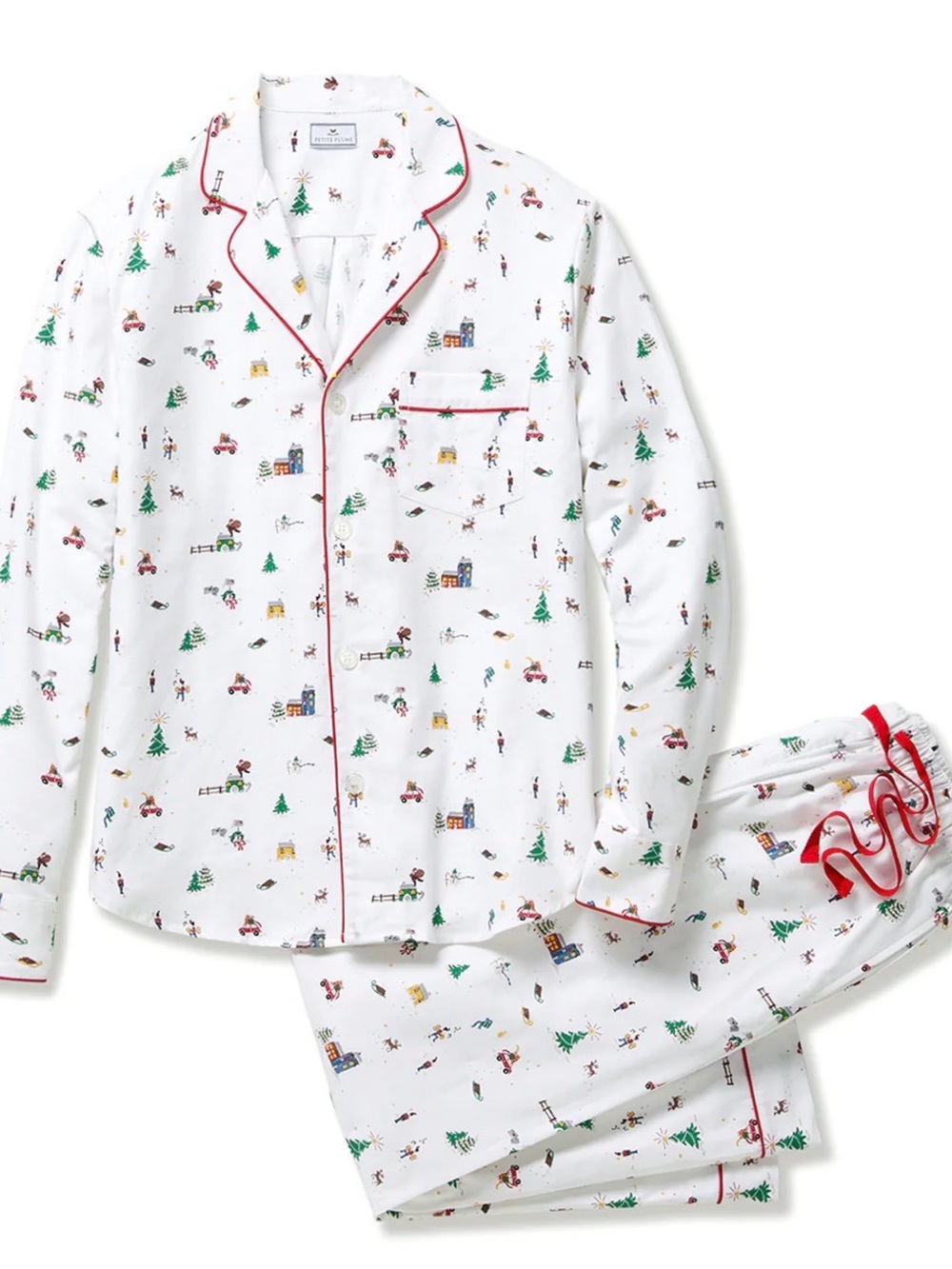 Petite Plume Men's White Holiday Train Pajama Set Sz M